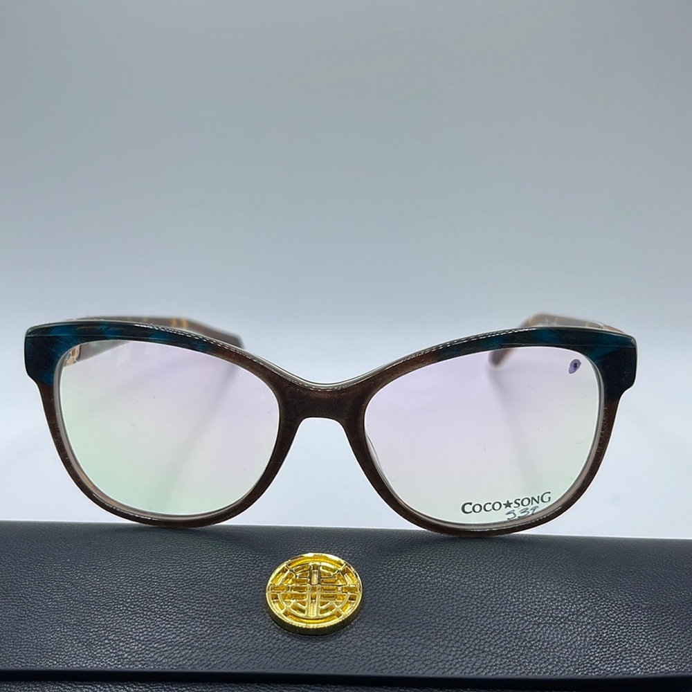 NWOT. Coco Song Unisex optical frames. Brown and blue feathered frames.